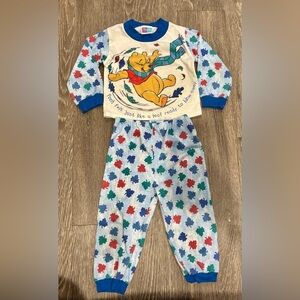 Vintage 90s Disney Winnie The Pooh Long Sleeve Pajamas Set 2T Soft Blue Made USA